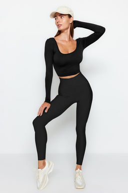 Siyah Seamless/Dikissiz Crop Ekstra Esnek Orme Spor Ust/Bluz TWOAW22BZ0450