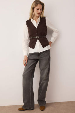 Limited Edition Kahverengi Premium Iplik/Ozel Iplik Triko Yelek TWOAW26YE00033