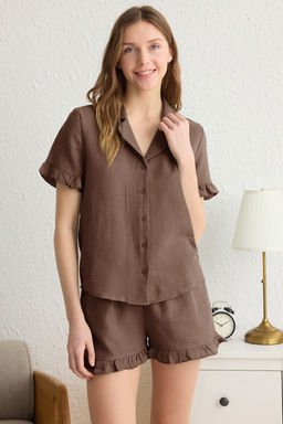 Trendyolmilla Yesil %100 Pamuklu F?rf?rl? Muslin Sortlu Dokuma Pijama Tak?m? THMSS25PT00034  фото 18