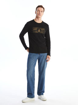 Bisiklet Yaka Uzun Kollu Bask?l? Erkek Sweatshirt