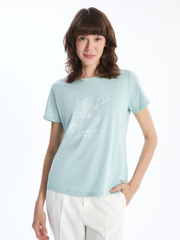 Bisiklet Yaka Bask?l? Kad?n Ti??rt