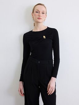 Bisiklet Yaka B?zg?l? Toka Detayl? Kad?n Body