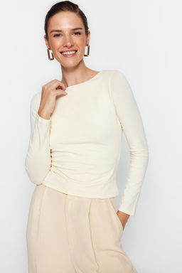 Tas Pamuklu Esnek Kay?k Yaka Fitted/Vucuda Oturan Esnek Orme Bluz TWOAW24BZ00166