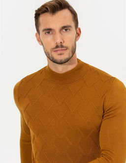 Kahverengi Slim Fit Bal_k__ Yaka Triko Kazak