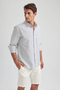 Оксфордская рубашка в полоску с длинным рукавом Relax Fit - Defacto фото 6