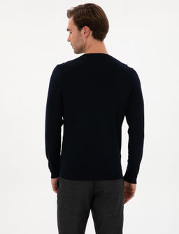 Lacivert Slim Fit Bisiklet Yaka Triko T-shirt