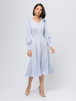 Платье серо-голубого цвета длины миди с длинными рукавами - 1001dress фото 2