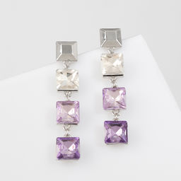 Серьги со стразами Блум квадраты тёмные, цветные в серебре