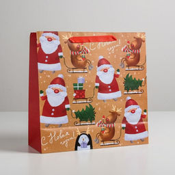 Цена за 2 шт. Пакет подарочный новогодний ламинированный квадратный Весёлая компания, 30?30?12 см