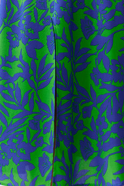 Mavi Cicek Desenli A Kesim Kruvaze Yaka Midi Dokuma Elbise TWOSS24EL00913