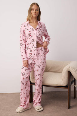 Pembe %100 Pamuklu Kalpli Y?lbas? Desenli Gomlek Yaka Orme Pijama Tak?m? THMAW26PT00064 - Trendyolmilla фото 7