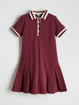Polo Yaka Pileli K?z ?ocuk Elbise