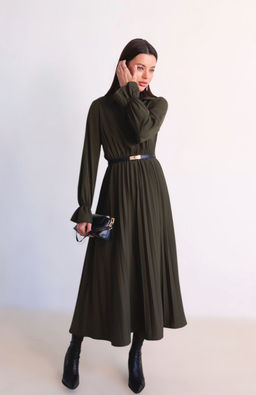 Martichelli Платье рубашка с юбкой-плиссе хаки фото 7
