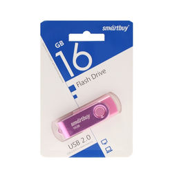 Флешка Smartbuy Twist, 16 Гб, USB 2.0, чтение до 25 Мб/с, запись до 15 Мб/с, розовая