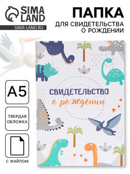 Папка для свидетельства о рождении, А5 «Динозаврики»
