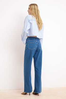 Gri DOKUMLU Yuksek Bel MEVSIMLIK %100 Pamuk Uzun Boy Wide Leg Jeans TWOSS26JE00127 - Trendyolmilla фото 6
