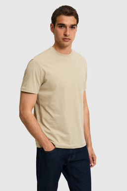 Erkek Regular Fit Bisiklet Yaka A__k Haki Basic Ti__rt
