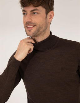 Kahverengi Slim Fit Bal_k__ Yaka Y_n Kar___ml_ Basic Triko Kazak - Pierre cardin фото 3