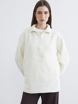 Dik Yaka Oversize Kad?n Polar Sweatshirt