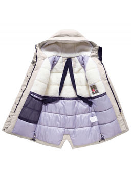 Парка зимняя подростковая для девочки с капюшоном бежевого цвета 9538B - Valianly фото 10