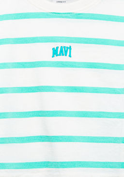 Mavi Logo Bask?l? Yesil Cizgili Crop Tisort  фото 3