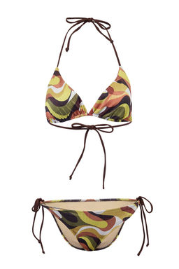 Soyut Desenli Simli Dokulu Ucgen Kapl? Normal Bel Regular Bikini Tak?m? TBESS26BT00109