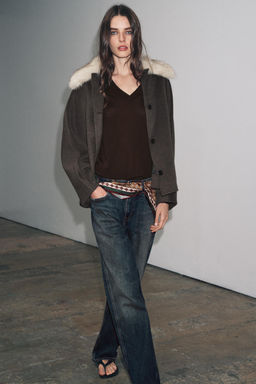 WOOL JACKET WITH FAUX FUR COLLAR ZW COLLECTION