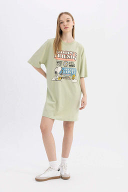 Мини-платье-футболка Cool Snoopy из чесаного хлопка с короткими рукавами - Defacto фото 2