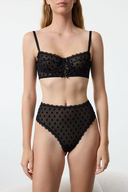 TRENDYOLMILLA Siyah Tul Puantiyeli Dantelli ve Kurdele/Fiyonk Detayl? Orme Ic Camas?r? Tak?m? THMAW25CC00005 фото 2