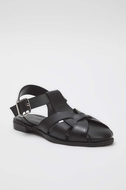 Trendyolmilla Shoes Siyah Duz Taban Yuvarlak Burun Kad?n Sandalet TAKSS25SD00060  фото 5