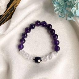 Браслет из Аметиста и Селенита - Радуга самоцветов фото 2