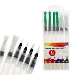 Набор кистей для рисования, синтетика, 6 штук, круглые, плоские, с резервуаром для воды, туши, чернил