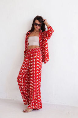 9969 Костюм летний красный с принтом