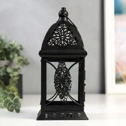 Металлический подсвечник на 1 свечу «Фонарик. Фес», чёрная, 21.5×9.7×9.7 см