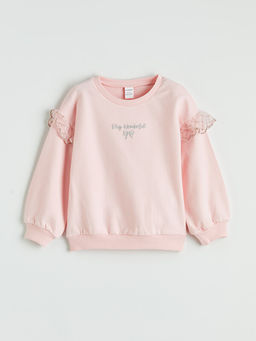 Bisiklet Yaka F?rf?rl? Bask?l? K?z ?ocuk Sweatshirt