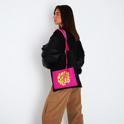 Сумка текстильная шоппер STAY WEIRD с карманом, 35 х 0,5 х 40 см, черный - Nazamok фото 3