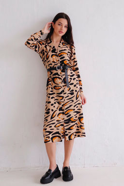 Martichelli Уценка Платье-рубашка с английским воротником бежевое с принтом фото 7