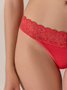 CONTE LACE WAIST LBR 2481 Трусы бразилиана из хлопка с кружевом red - Conte elegant фото 2