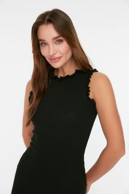 TRENDYOLMILLA Siyah F?rf?r Detayl? Fitilli Bodycone/Vucuda Oturan Midi Esnek Orme Kalem Elbise TWOSS22EL1569  фото 2