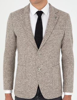 Бежевая приталенная фланелевая куртка из шерстяной и шелковой смеси - Cacharel фото 6