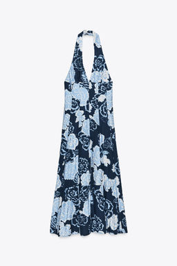 FLORAL PRINT HALTER MIDI DRESS - Zara фото 5