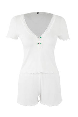 Trendyolmilla Pembe Dantel ve Gul Aksesuar Detayl? Fitilli Sortlu Orme Pijama Tak?m? THMSS25PT00417  фото 5