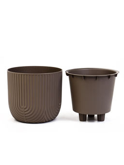 Кашпо для цветов «Рамона», 7.8 л, d=28 см, h=25.5 см, со вставкой, пластиковое, серое