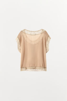 TOP PLIEGUES ENCAJE / Beige