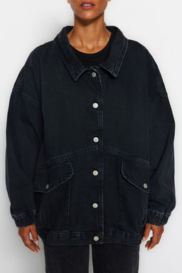 Siyah Cep Detayl? Oversize Denim Ceket TWOSS21CE0289 - Trendyolmilla фото 4