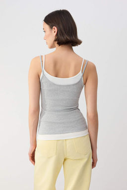 Wardrobe Essentials-Gri Melanj Renk Bloklu Fitted/Vucuda Oturan Esnek Orme Atlet TWOSS26AL00008