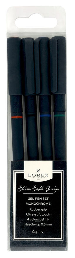 Набор гел.ручек LOREX MONOCHROME SLIM SOFT GRIP 0,5 мм ассорти 4 шт грип