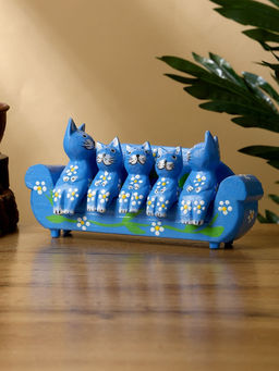 Сувенир «Кошачье семейство», 20×5×10 см, дерево, синий