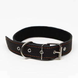 Ошейник кожаный с тиснением на синтепоне, 70,5 х 3.5 см, ОШ 45-60 см, чёрный - Пижон фото 2