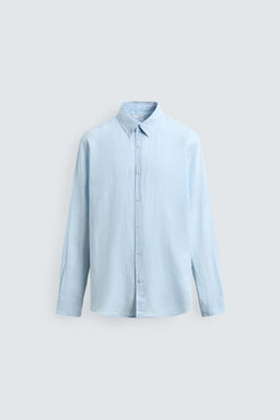 CAMISA REGULAR FIT 100% LINO / Celeste - Zara фото 6